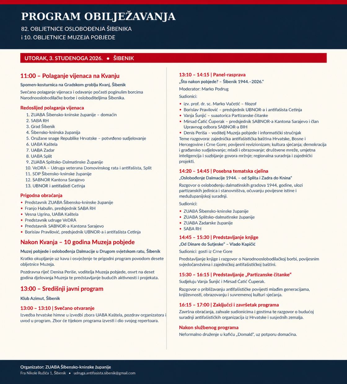 Plakat s cijelim programom obilježavanja 3. studenoga 2026.